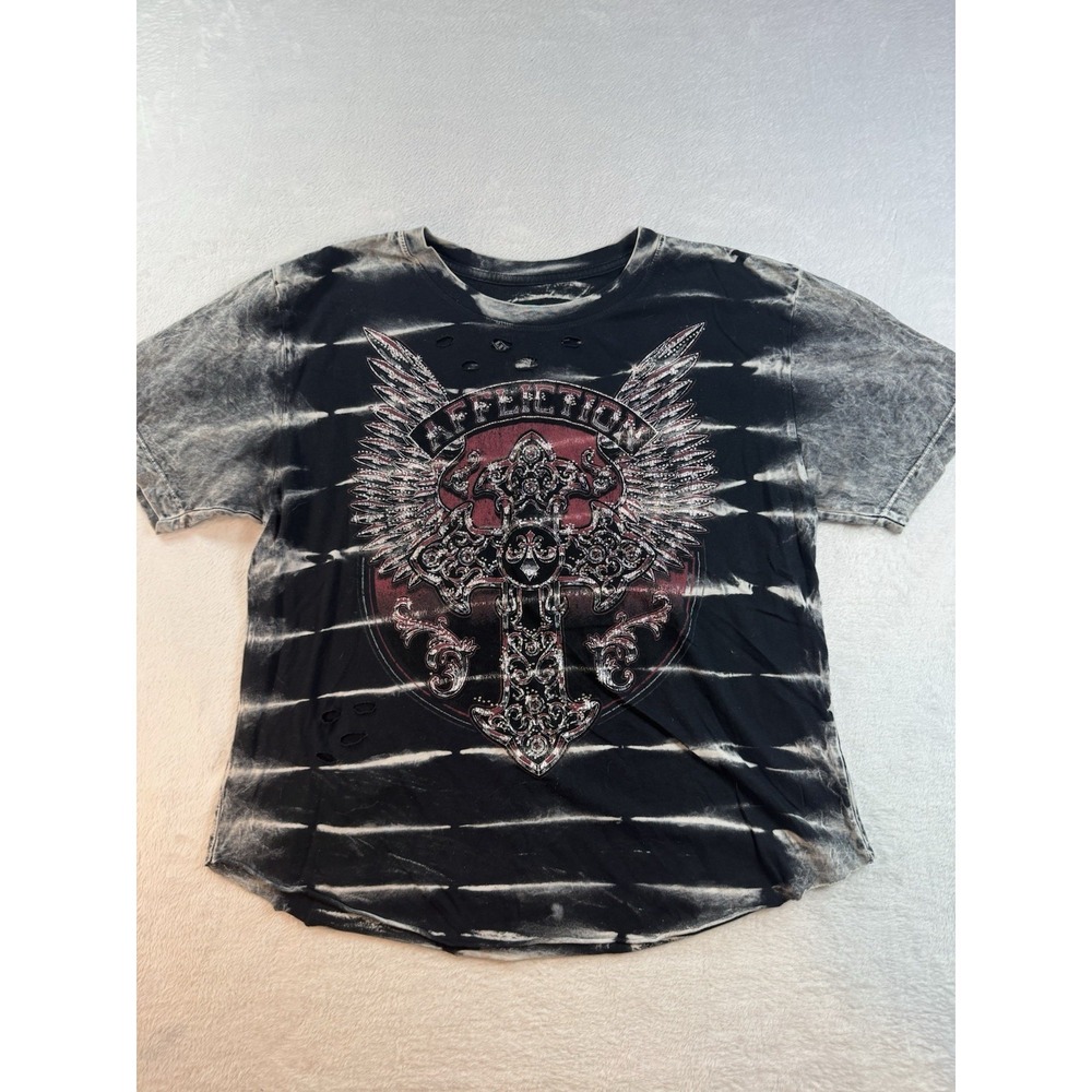 Y2K Grunge Affliction Winged Cross Black Grunge Congregation Chrome Large